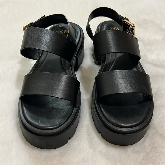 Zara Leather Platform Slingback Sandals Size 6.5 - Picture 6 of 10
